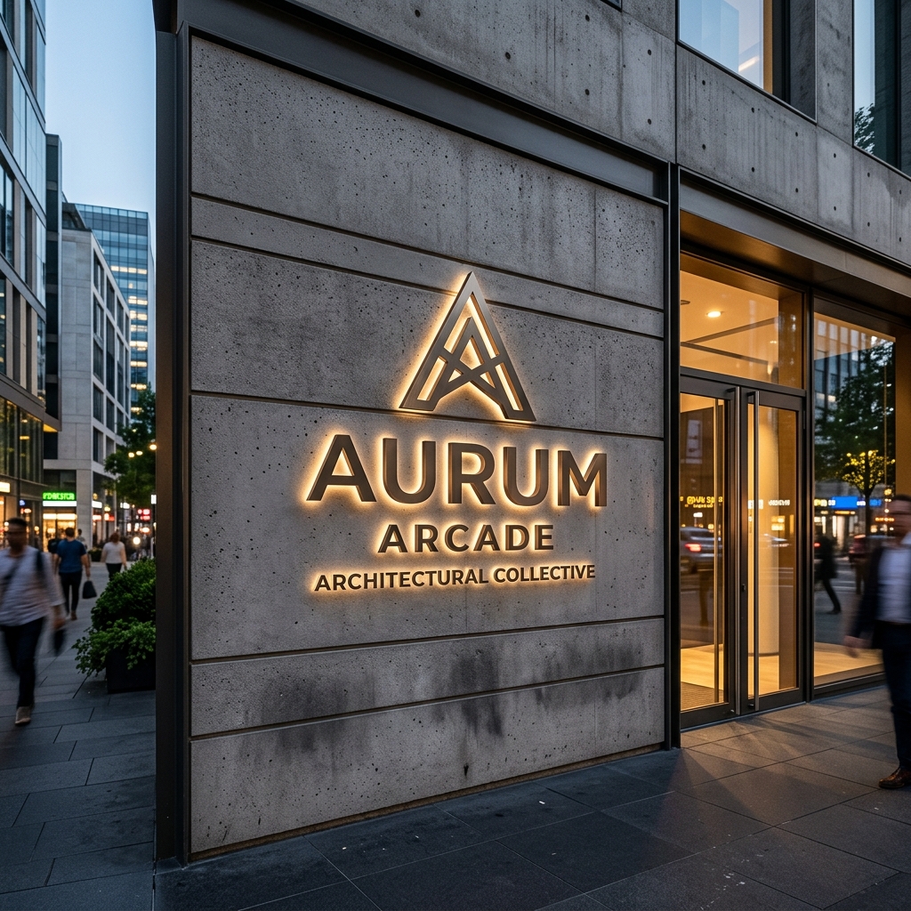 Illuminated architectural brand signage representing VM Live marketing capability